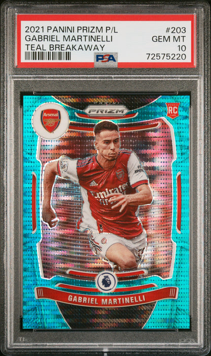 2021 Panini Prizm Premier League #203 Gabriel Martinelli Teal Breakaway PSA 10