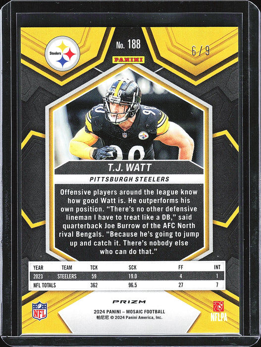 2024 Panini Mosaic #188 T.J. Watt Mosaic Red Wave /9