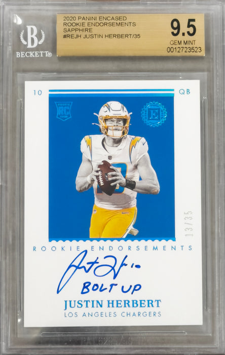 2020 Panini Encased Rookie Endorsements Sapphire #REJH Justin Herbert/35 BGS 9.5 Auto 10