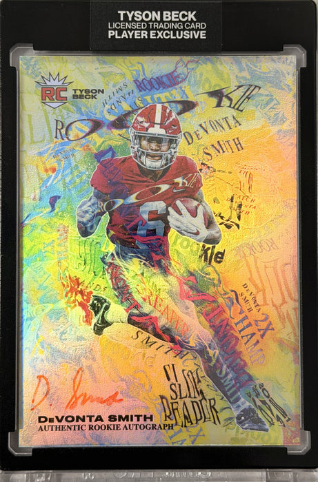 2021 DeVonta Smith X Tyson Beck Slim Reaper Rainbow Foil RC Auto /25