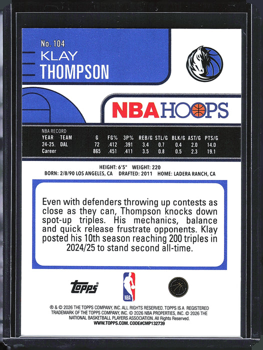 2025-26 Hoops 104 Klay Thompson Light Burst Red /5