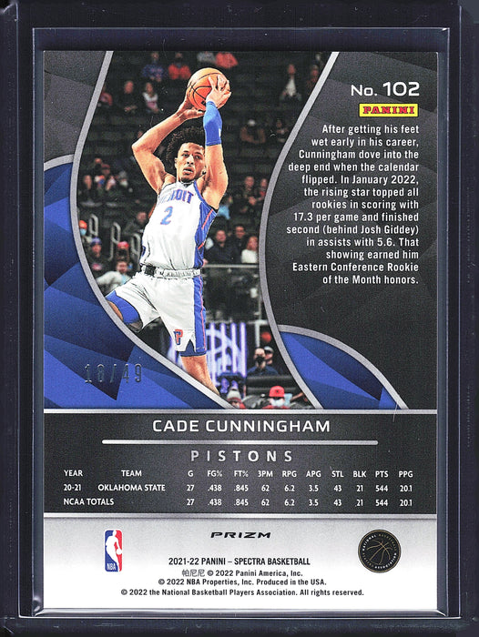 2021-22 Panini Spectra #102 Cade Cunningham Asia Blue and Orange #/49