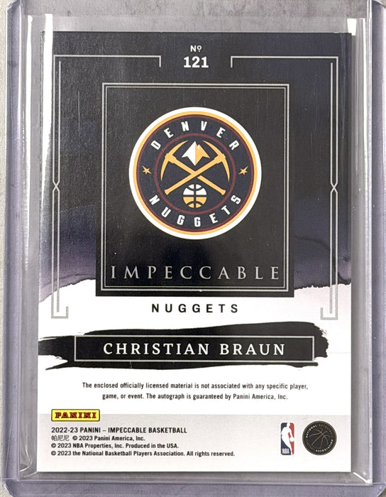 2022-23 Panini Impeccable 121 Christian Braun Rookie Jersey Auto Asia RC /88