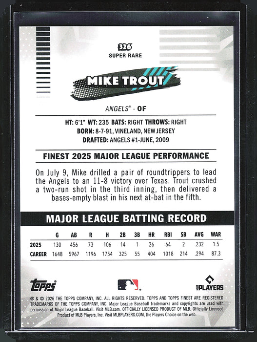 2026 Topps Finest Mike Trout 326 super rare SSP Angels
