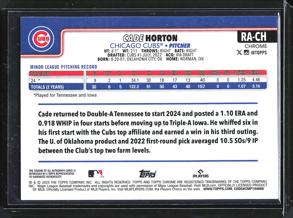 2025 Topps Chrome Update RA-CH Cade Horton Chrome Update Autographs Green Refractors 69/99