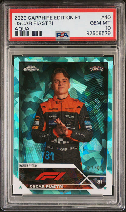2023 Topps Chrome Formula 1 Sapphire Edition 40 Oscar Piastri Aqua PSA 10