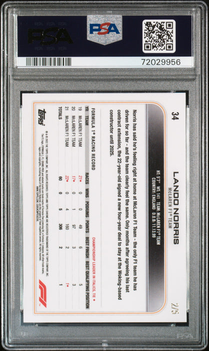 2022 Topps Chrome Formula 1 34 Lando Norris Red Refractor PSA 10