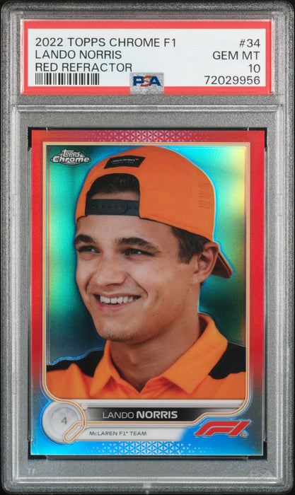 2022 Topps Chrome Formula 1 34 Lando Norris Red Refractor PSA 10