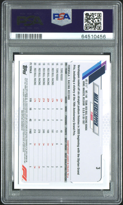 2021 Topps Chrome Formula 1 3 Max Verstappen Red/Green Refractor PSA 10
