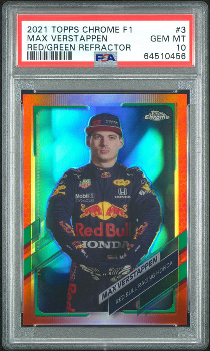 2021 Topps Chrome Formula 1 3 Max Verstappen Red/Green Refractor PSA 10