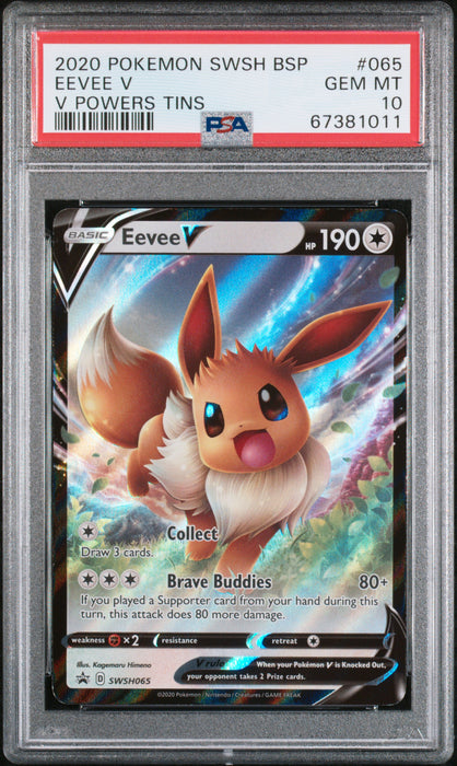 2020 Pokemon Swsh Black Star Promo 065 Eevee V V Powers Tins PSA 10