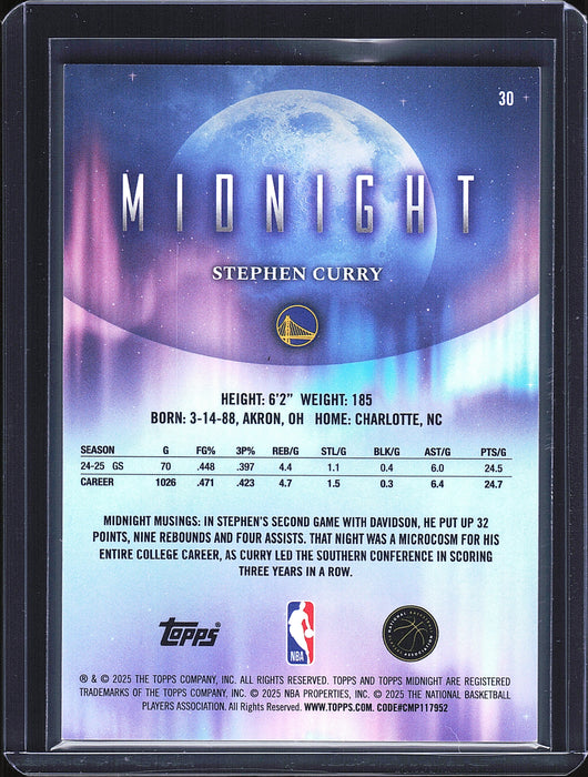 2025-26 Topps Midnight 30 Stephen Curry Equinox 08/20