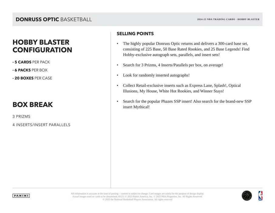 2024-25 Panini Donruss Optic Basketball 6-Pack Hobby Blaster Box (Downtowns!)