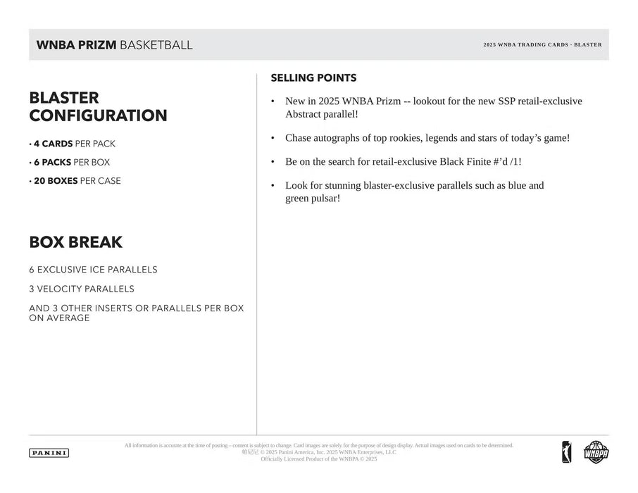 2025 Panini Prizm WNBA Basketball Blaster Box (Ice Prizms!)