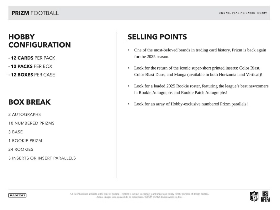 2025 Panini Prizm Football Hobby Box (Pre-Order: January 8)
