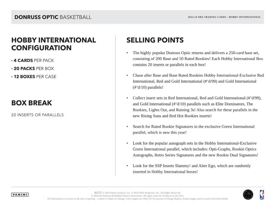 2023-24 Panini Donruss Optic Basketball Hobby International Box