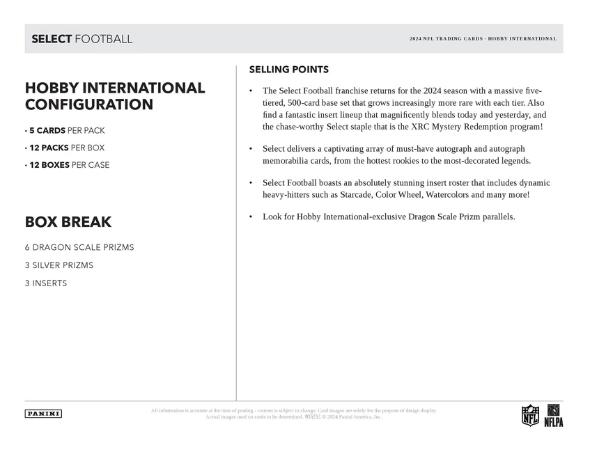 2024 Panini Select Football NFL Hobby International Box
