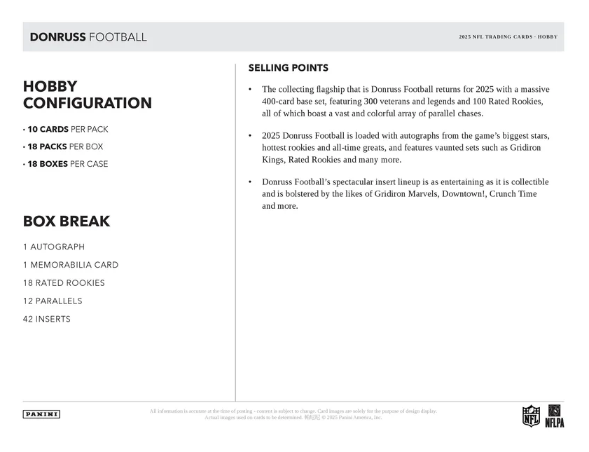 2025 Panini Donruss NFL Football Hobby Box