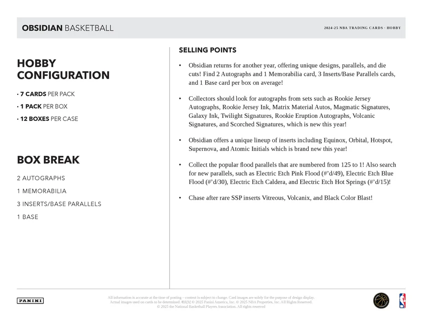 2024-25 Panini Obsidian Basketball Hobby Box