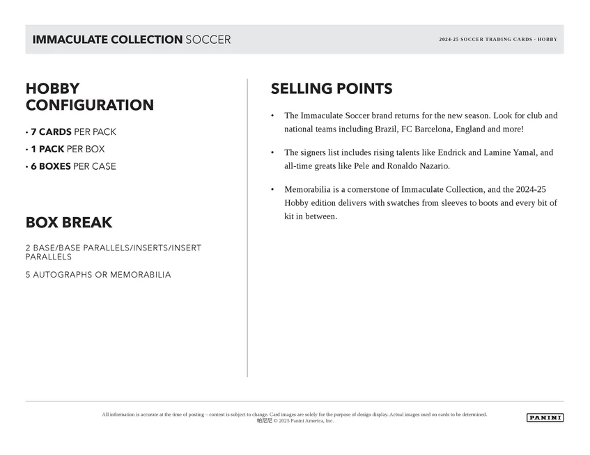 2024-25 Panini Immaculate Collection Soccer Hobby Box