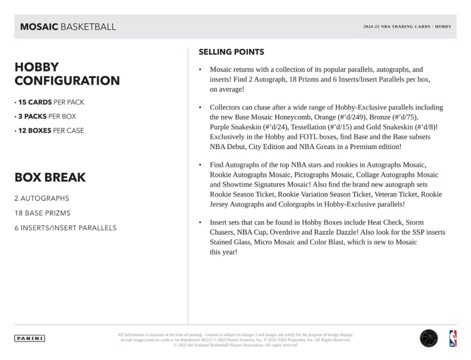 2024-25 Panini Mosaic Basketball Hobby Box