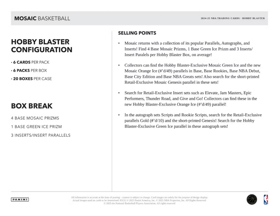 2024-25 Panini Mosaic Basketball Hobby Blaster Box