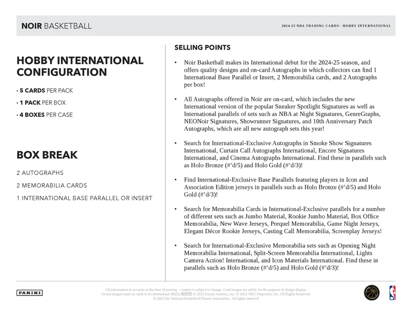 2024-25 Panini Noir Basketball Hobby International Box