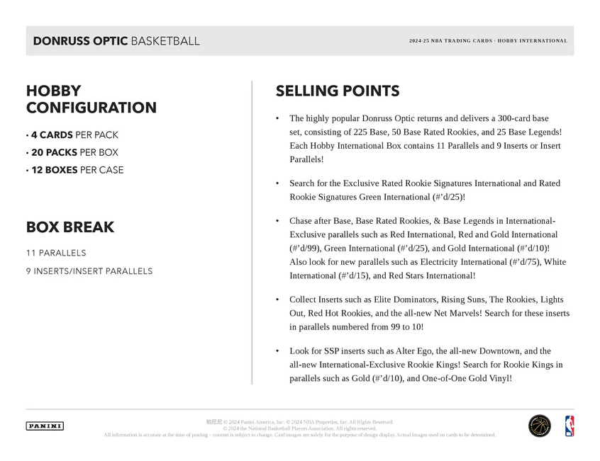 2024-25 Panini Donruss Optic Basketball Hobby International Box