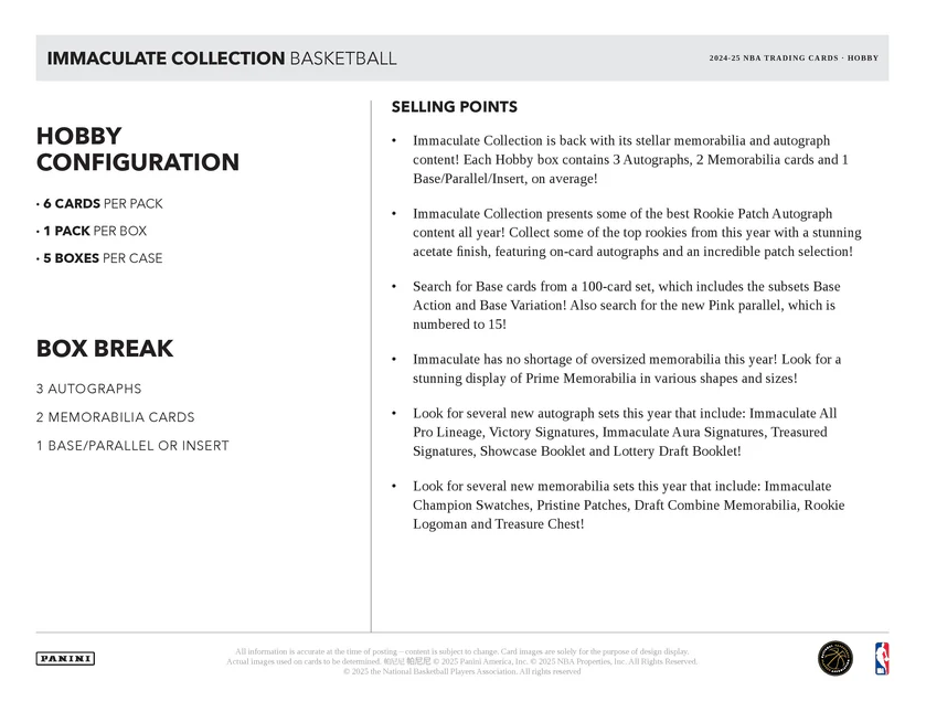 2024-25 Panini Immaculate Basketball Hobby Box