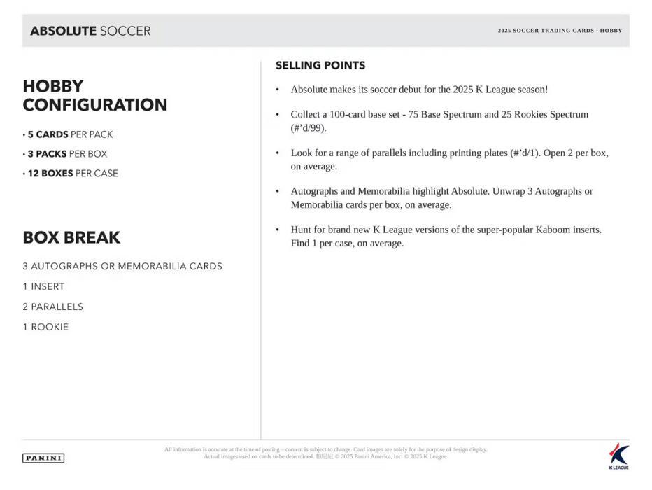 2025 Panini Absolute K League Soccer Hobby Box  (Pre-Order: October 4)