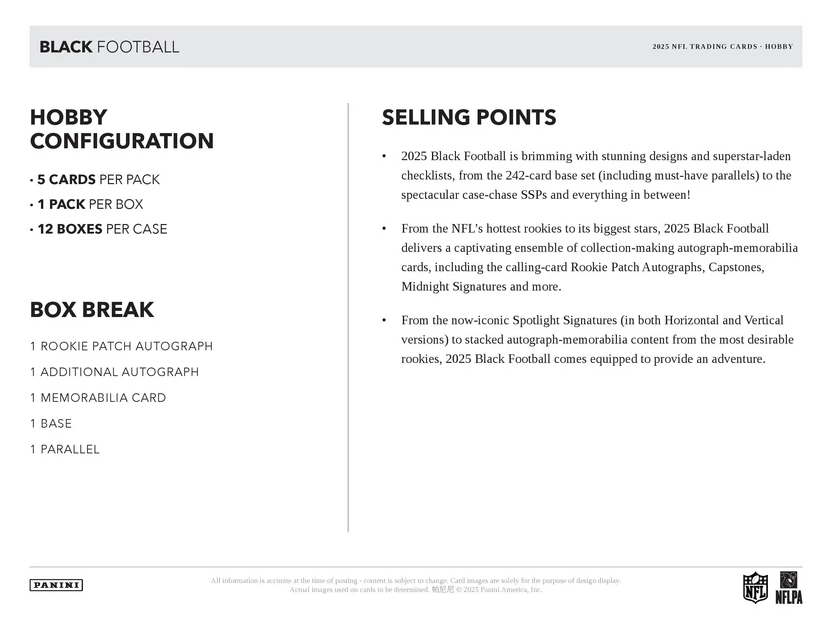 2025 Panini Black NFL Football Hobby Box