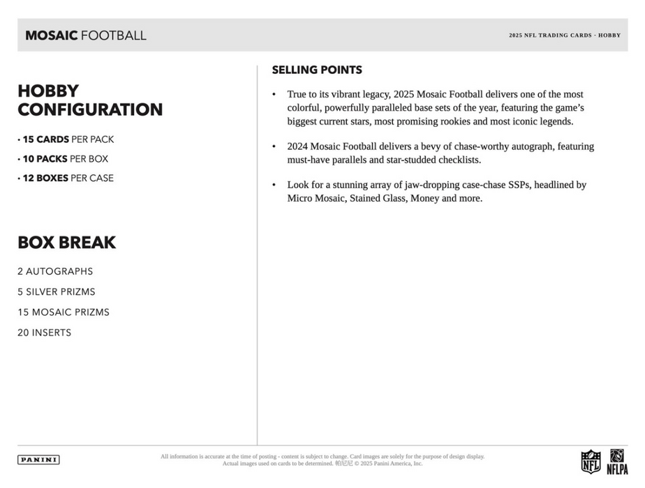 2025 Panini Mosaic NFL Football Hobby Box