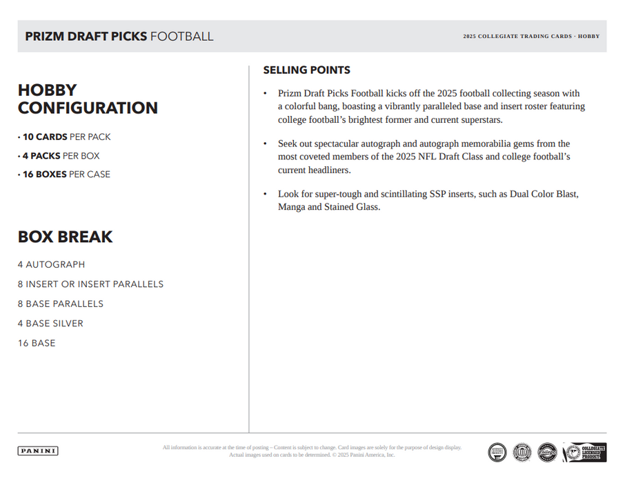 2025 Panini Prizm Draft Picks NFL Football Hobby Box (Pre-Order: December 4)