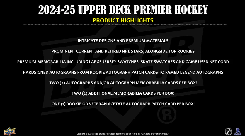 2024-25 Upper Deck Premier Hockey Hobby Box