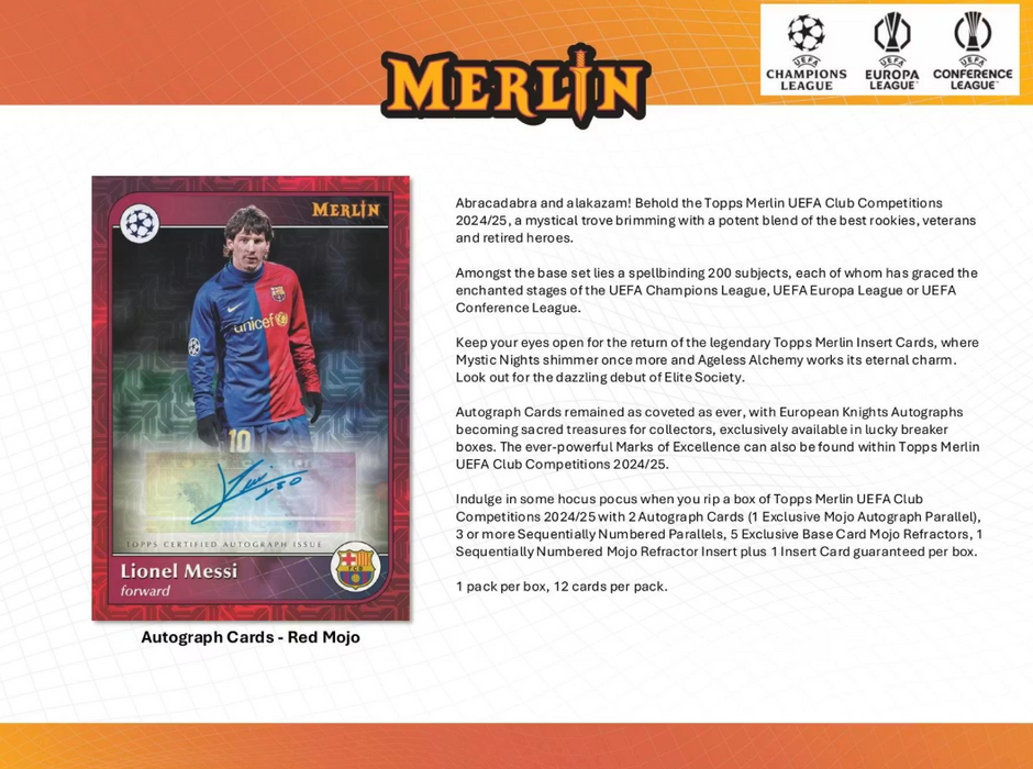 2024-25 Topps UEFA Club Competitions Merlin Chrome Soccer Breaker's Delight Box (Pre-Order: December 19)