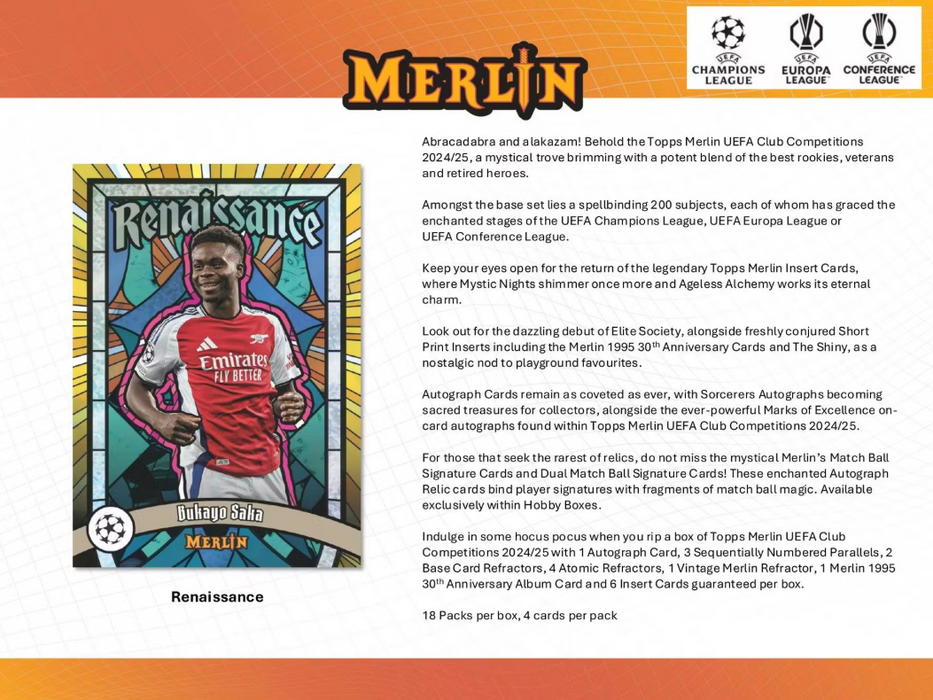 2024-25 Topps UEFA Club Competitions Merlin Chrome Soccer Hobby Box (Pre-Order: December 19)