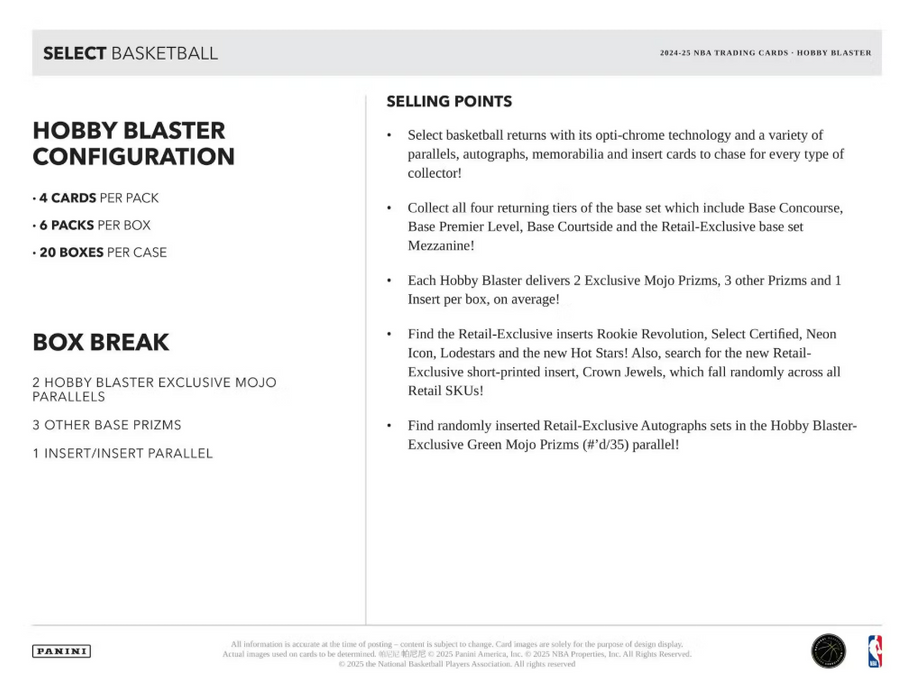 2024-25 Panini Select Basketball Hobby Blaster Box