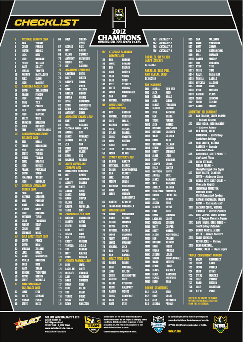 2012 Select NRL Champions Collector Cards Hobby Box