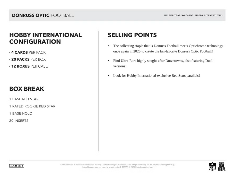 2025 Panini Donruss Optic NFL Football International Hobby Box