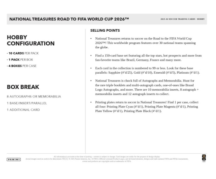 2025-26 Panini National Treasures Road to FIFA World Cup 2026 Hobby Box (Pre-Order: September 24)