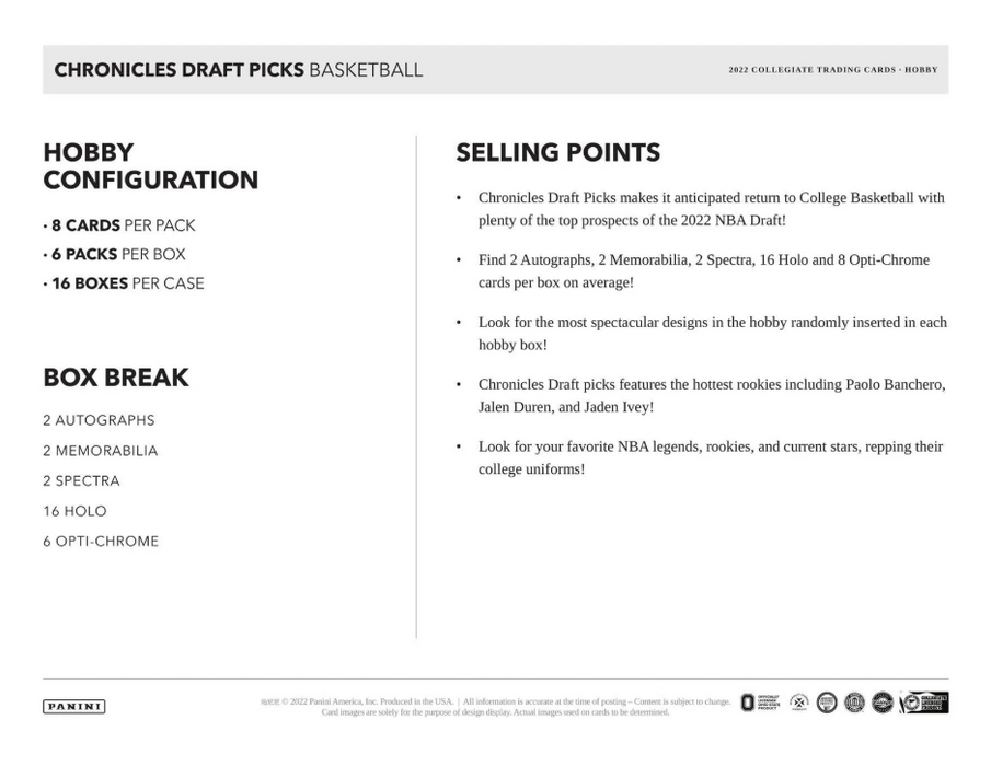 2022-23 Panini Chronicles Draft Picks Basketball Hobby Box