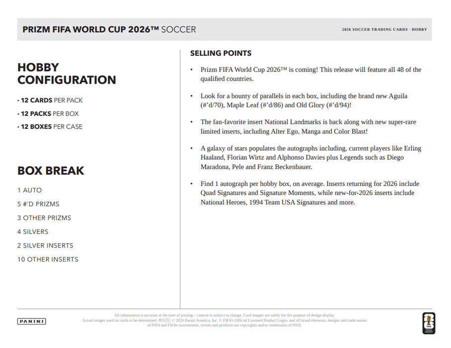 2026 Panini Prizm World Cup Soccer Hobby Box (Pre-Order: June 18)