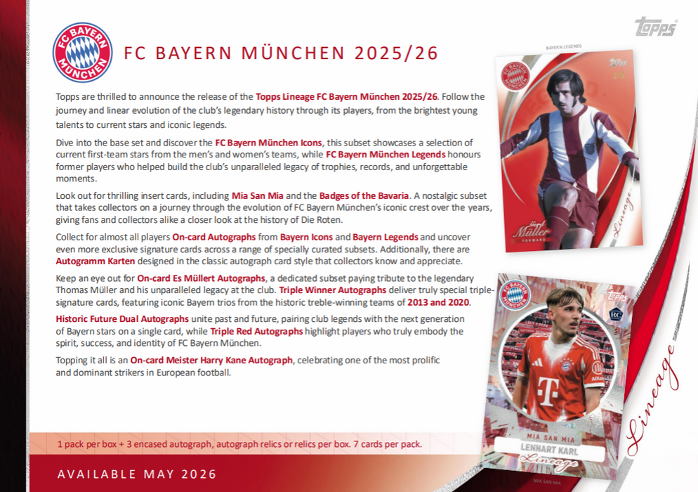 2025-26 Topps Bayern Munich Lineage Hobby Box (Pre-Order: May 25)