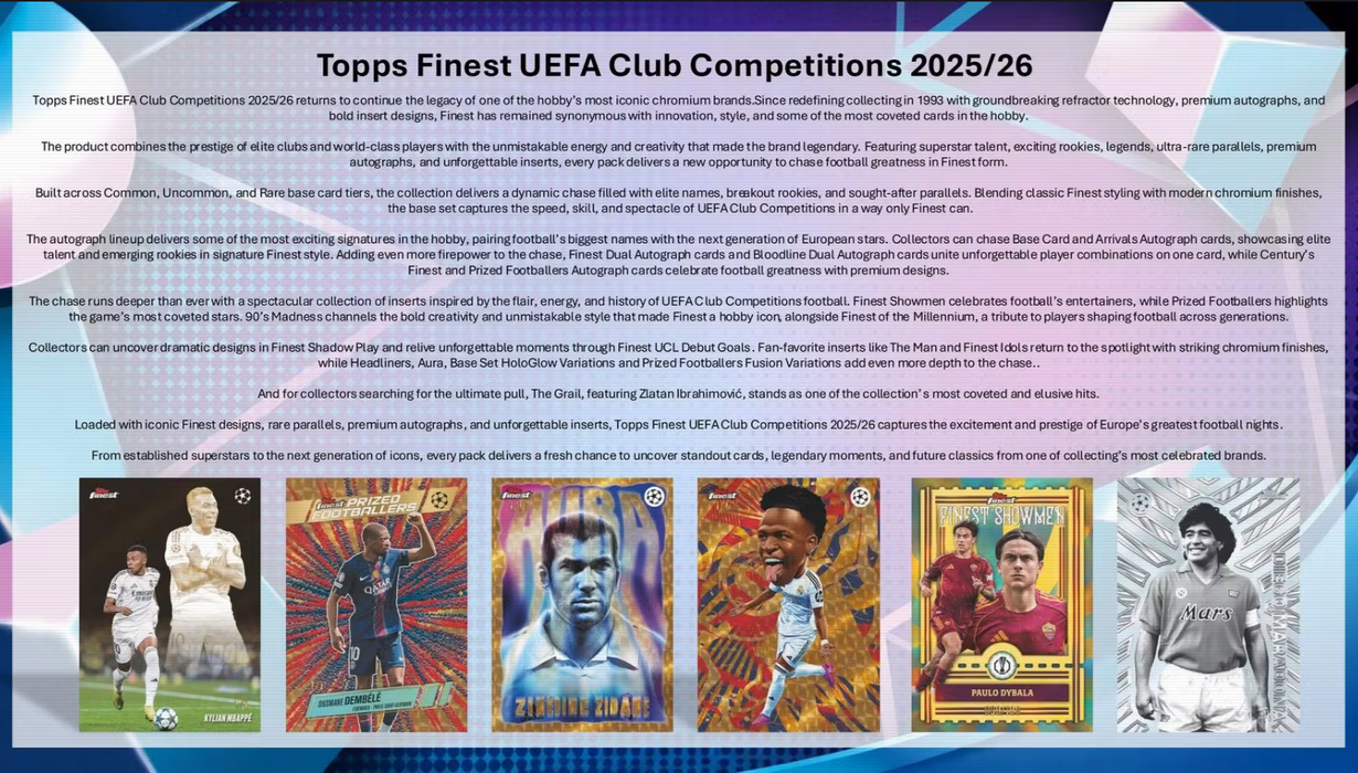 2025-26 Topps UEFA Club Competitions Finest Soccer Hobby Box (Pre-Order: June 25)