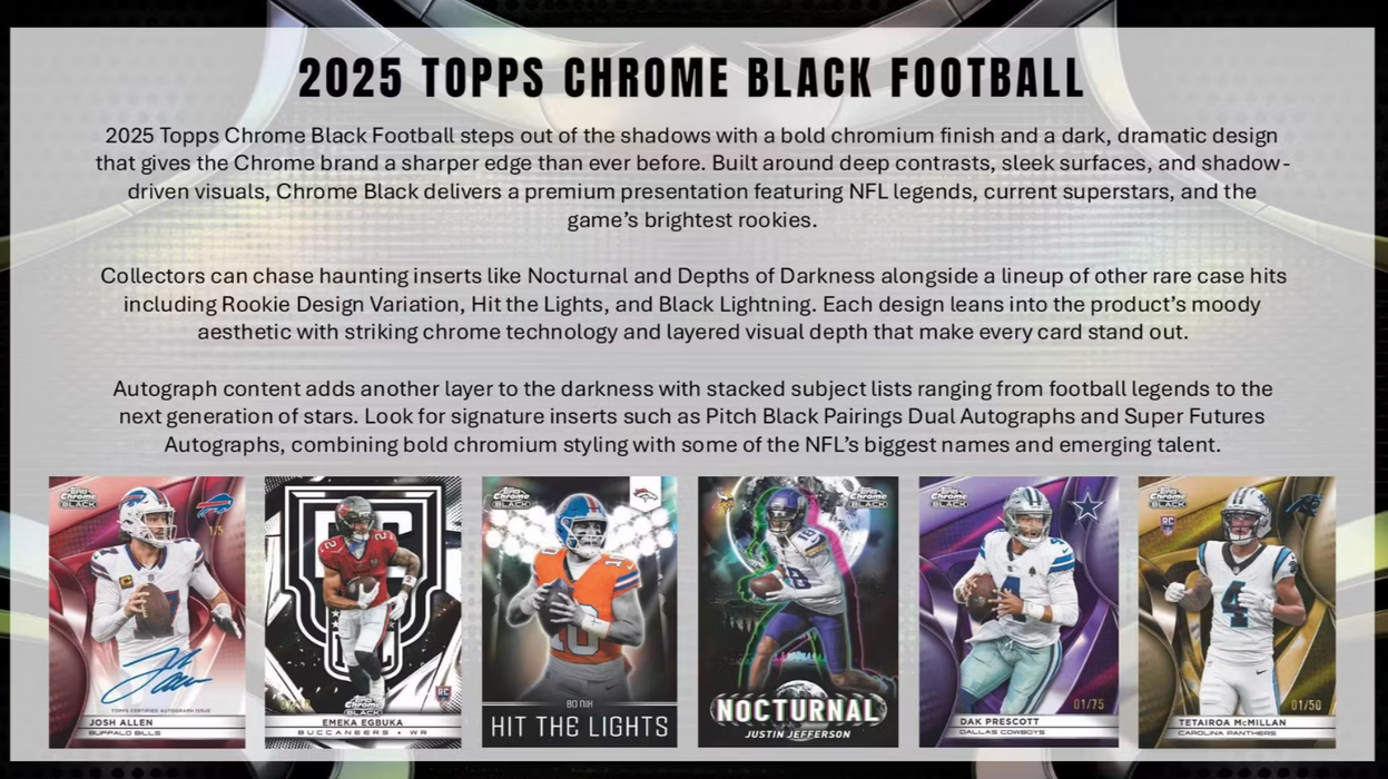 2025 Topps Chrome Black Football NFL Hobby Box (Pre-Order: July 9)