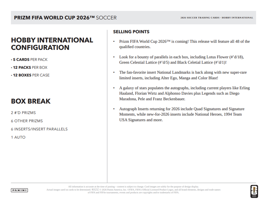 2026 Panini Prizm World Cup Soccer Hobby International Box (Pre-Order: July 25)