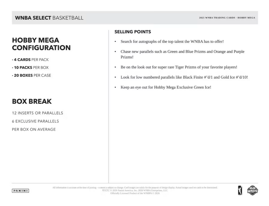 2025 Panini Select WNBA Basketball Mega Hobby Box