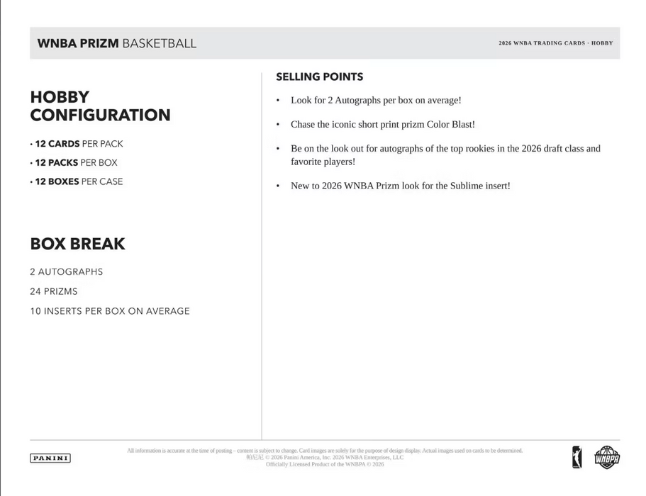 2026 Panini Prizm WNBA Basketball Hobby Box (Pre-Order: October 1)