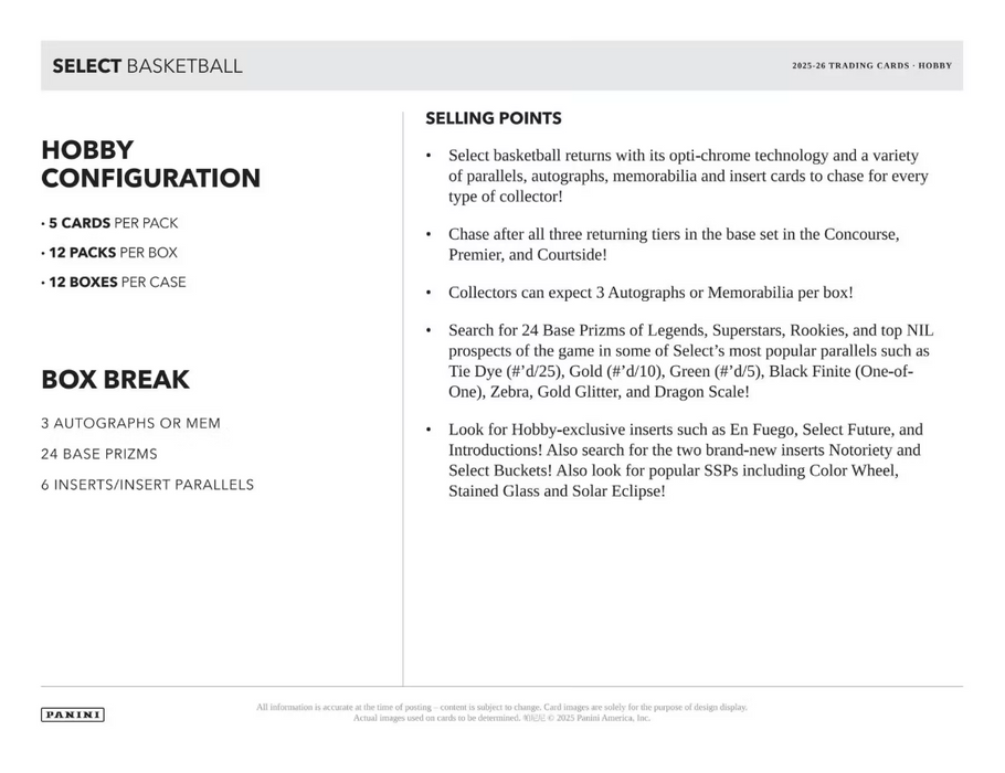 2025-26 Panini Select Basketball Hobby Box (Pre-Order: October 15)