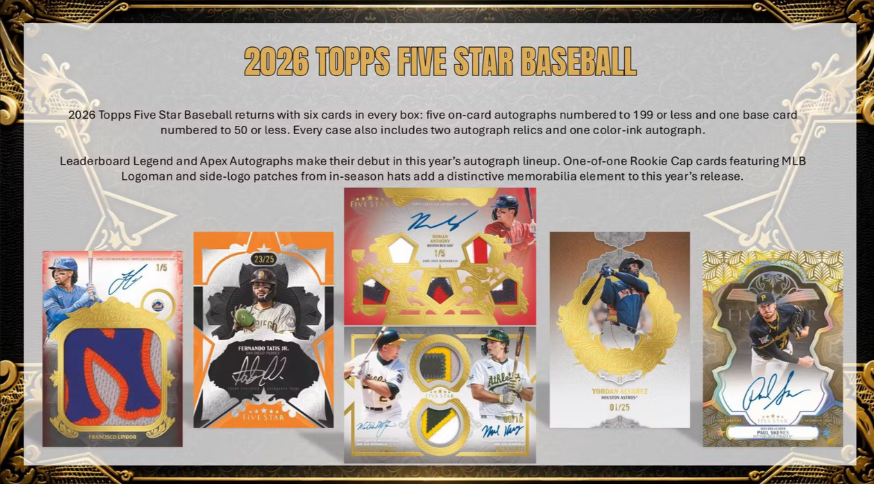 2026 Topps Five Star Baseball Hobby Box (Pre-Order: October 28, 4 pm AEST)